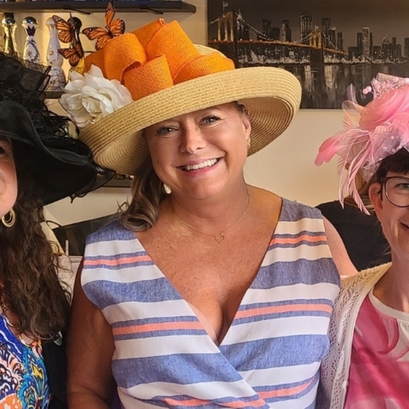 Vineyard Vines Sundress SZ 14 Linen Blue White Orange Stripe Lined V Neck Lined - Picture 7 of 7